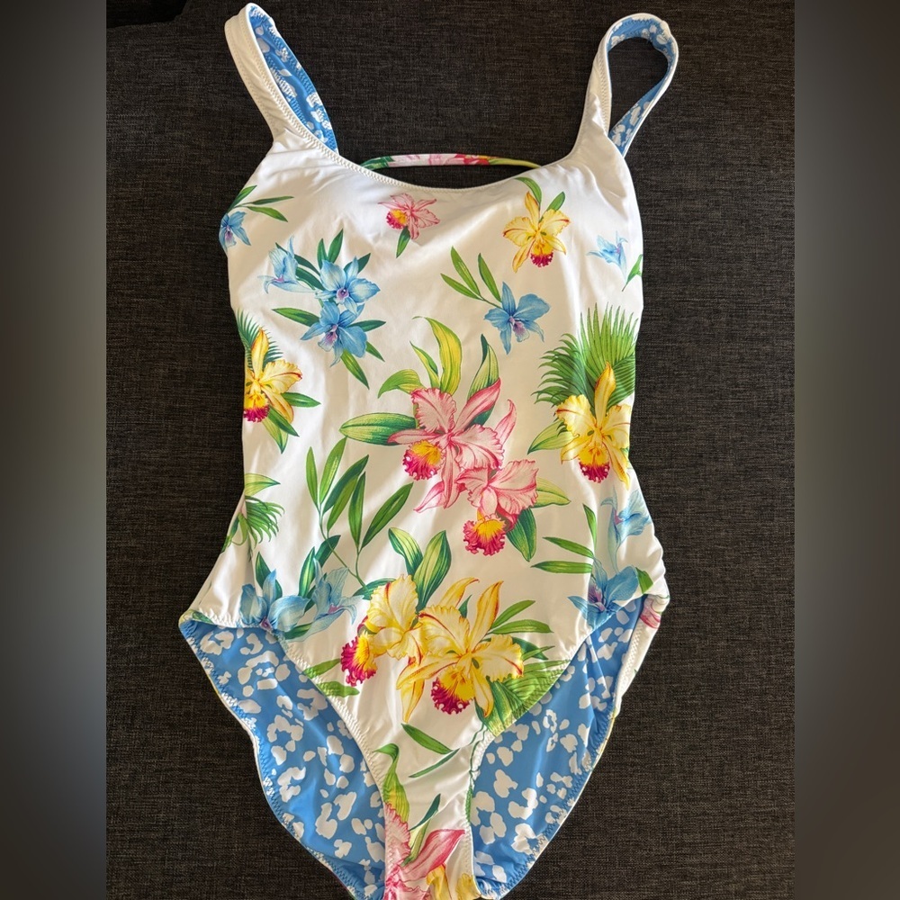 NEW  TOMMY BAHAMA Orchid Garden Reversible Lace-Back One-Piece Swimsuit Size 6 - Picture 6 of 8